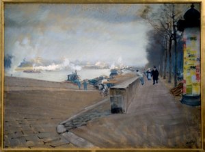 La Seine em Paris. Pintura de Giuseppe Nittis (1846-1884) de Giuseppe or Joseph de Nittis