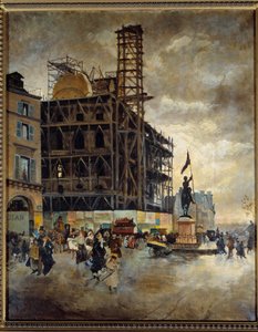Construção da Place de pyramides do pavilhão de Marsan (Paris) em 1880. Pintura de Guiseppe Nittis (1846-1884) Ec. Ital de Giuseppe or Joseph de Nittis