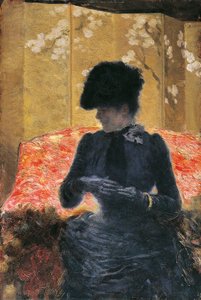 Mulher no sofá vermelho de Giuseppe or Joseph de Nittis