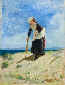 Mulher na praia, cerca de 1875 (óleo sobre tela) de Giuseppe or Joseph de Nittis