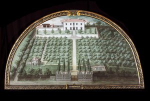 Vista da Villa di Marignolle perto de Florença, Itália (Tempera