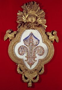 A Fleur de France, árvore genealógica com treze retratos de Luís XV (1710-74) e seus descendentes em uma moldura em forma de flor-de-lis, 1765 (ouro e esmalte)