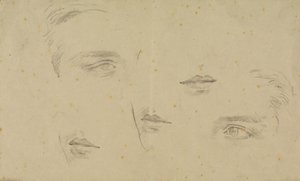 Estudos de olhos e bocas, página de um caderno de rascunhos de Glyn Warren Philpot