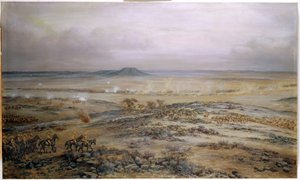 O ataque à força de Cronje em Vedute Drift perto de Paardeberg, 1900 de Godfrey Douglas Giles