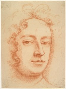 Rosto de um homem, três quartos, olhando diretamente para o espectador, possivelmente um auto-retrato de Godfrey Kneller