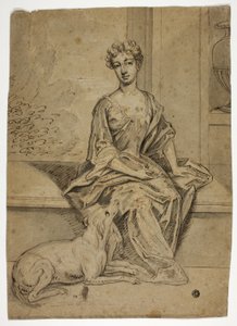 Retrato de uma dama da corte com um mastim de Godfrey Kneller