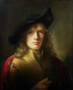 Retrato, de, um, homem jovem, segurando, um, medalha