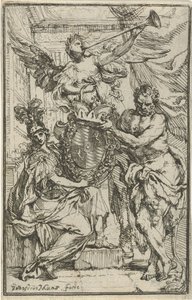 Minerva, Hércules e Fama com brasão