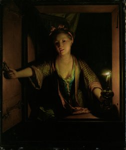 Uma rapariga à janela (óleo sobre tábua) de Godfried Schalcken