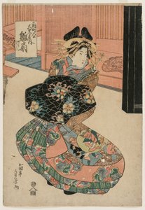 O Courtesan Hinaogi da Daikokuya na Entrada de Kadomachi, c. final de 1820 ou início de 1830. de Gokotei Sadakage