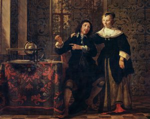 O astrónomo e sua esposa, pintura de Gonzales Coques (1614 ca-1684), óleo sobre painel, 405x505 cm
