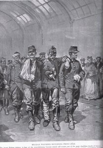 Feridos belgas retornam de Liège, de "A história da nação britânica" de Hutchison, c.1920 de Gordon Frederick Browne