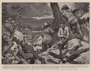 O ataque dos bôeres no acampamento de César, um canto quente com os rifles montados na fronteira