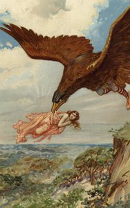 Thjassi, o gigante, em sua plumagem de águia voou e pegou Iduna (cromolitho) de Gordon Frederick Browne