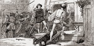 Tybalt morto por Romeo, cena de William Shakespeares Romeu e Julieta, Ato III, Cena 1, de Os Trabalhos de William Shakespeare, publicado em 1896