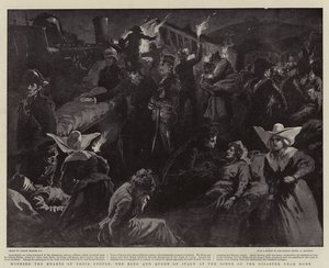 Ganhando os corações de seu povo, o rei e a rainha da Itália na cena do desastre perto de Roma de Gordon Frederick Browne