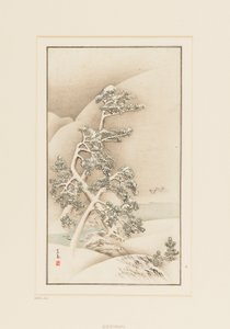 Impressão de xilogravura-Árvores na neve de Goshua
