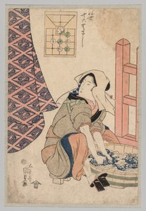 Mulher sentada lavando roupa em uma banheira de madeira, 1786-1864.