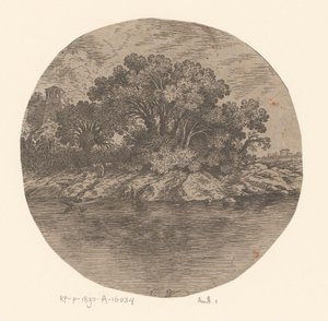Vista de um banco com figuras por um barco de Gottfried Wals
