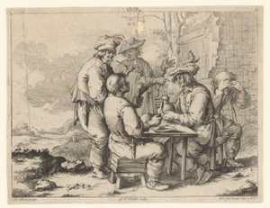 Cinco agricultores à mesa no grande ar livre
Aconchego rural (título da série) de Gottlieb Friedrich Riedel