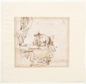Académico sentado a uma mesa sobre a qual repousa um grande livro de Govaert (attr. to) Flinck