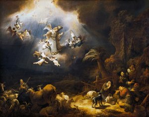 Anjos anunciando o nascimento de Cristo aos pastores