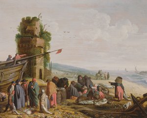 Pescadores na praia com sua captura (par com 59984) de Govaert Jansz