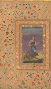 Dervish Leading a Bear, Folio do álbum Shah Jahan, reto: ca. 1630-40, verso: ca. 1530-40