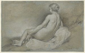 Mulher nua sentada, vista de trás
