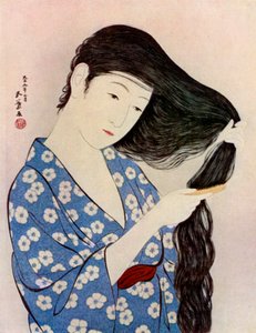 Uma mulher japonesa penteando o cabelo, 1920 1930.