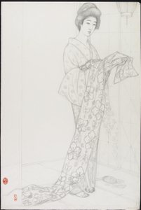 Desenho Preparatório para Mulher em Roupa Interior de Quimono