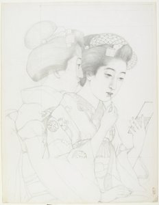 Estudo para mulher segurando Lip Brush, 1919 de Goyo Hashiguchi