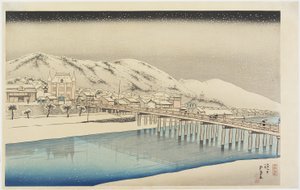 A grande ponte de Sanjo_ em Kyoto, em janeiro de 1920 de Goyo Hashiguchi