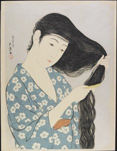 Mulher penteando o cabelo, março de 1929 de Goyo Hashiguchi
