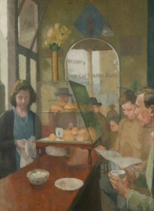 O Café (Cafe Conte, Londres) 1937-38 (óleo sobre tela) de Graham Bell