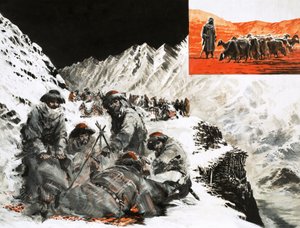 Uma caravana de camelos acampada nas montanhas Pamir de Graham Coton
