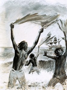 Náufragos na Ilha de Assunção (guache sobre papel)