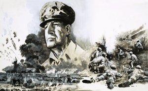 Douglas MacArthur com cenas do desembarque do Dia D de Graham Coton