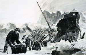 Naufrágio de um navio não identificado num glaciar gelado de Graham Coton