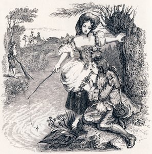 Os peixes e o pastor que toca flauta (Les poissons et le berger qui joue de la flauta) - Fábulas de La Fontaine de Grandville