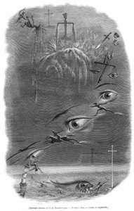 Uma cena sonhada pelo cartoonista Grandville durante um pesadelo que precedeu a sua morte. Georges Bataille escreveu sobre esta gravura: o criminoso sonha que acaba de bater num homem num bosque escuro... O sangue humano foi espalhado e, seguindo uma expre