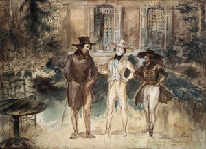Caricatura de Honore de Balzac, Frederick Lemaitre e Theophile Gautier de Gerard Granville de Grandville