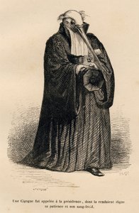 Stork em juiz. Vinhetas ilustradas por JJ Granville. Gravura assinada Caque na parte intitulada "Cour criminelle de justice animale" escrita por Emile de La Bedolliere em "Scenes de la vie privee et publique des animaux". Paris, J. Hetzel e Paulin