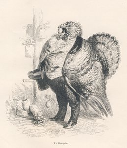 A Turquia como banqueiro. Vinhetas ilustradas por JJ Granville. Gravura assinada por Tamisier na parte intitulada "Souvenirs d