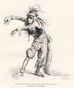 Então explode tantas paixões animais no homem, que não se pode duvidar da sua afinidade. Vinhetas ilustradas por JJ Granville. Gravura assinada Porret na parte intitulada "Voyage d