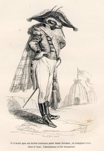 Ele tinha apenas suas belas cores para qualquer fortuna e pretendia viver em luxo, abundância e honras. Vinhetas ilustradas por JJ Granville. Gravura assinada por Andrew, Best e Leloir na parte intitulada "Voyage d