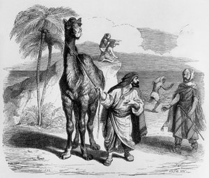 Fábula de La Fontaine (de Jean de La Fontaine): o Camelo e as Varas Flutuantes, gravura de J.J. Grandville, c. 1838-40