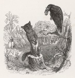 Fábula de La Fontaine: O Corvo e a Raposa, c.1860 (gravura)