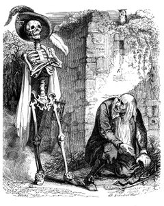 La Mort et le bucheron: fábula de La Fontaine ilustrada por Grandville.