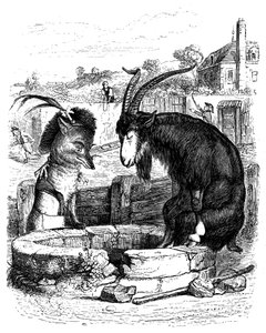Le fox et le goat: fábula de La Fontaine ilustrada por Grandville.